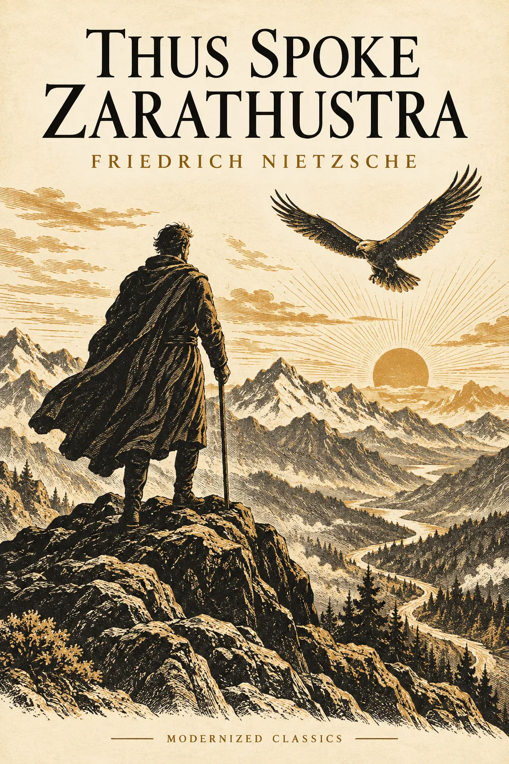 Illustrated cover of Thus Spoke Zarathustra by Friedrich Nietzsche.