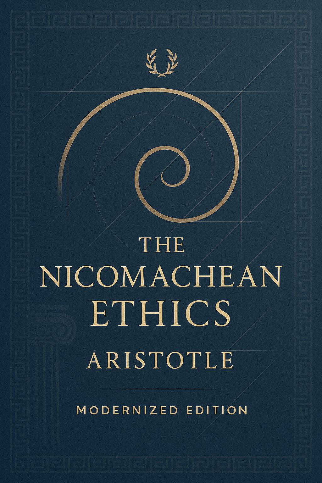 Cover art for The Nicomachean Ethics featuring Aristotle or symbolic imagery representing virtue ethics, balance, and the pursuit of happiness
