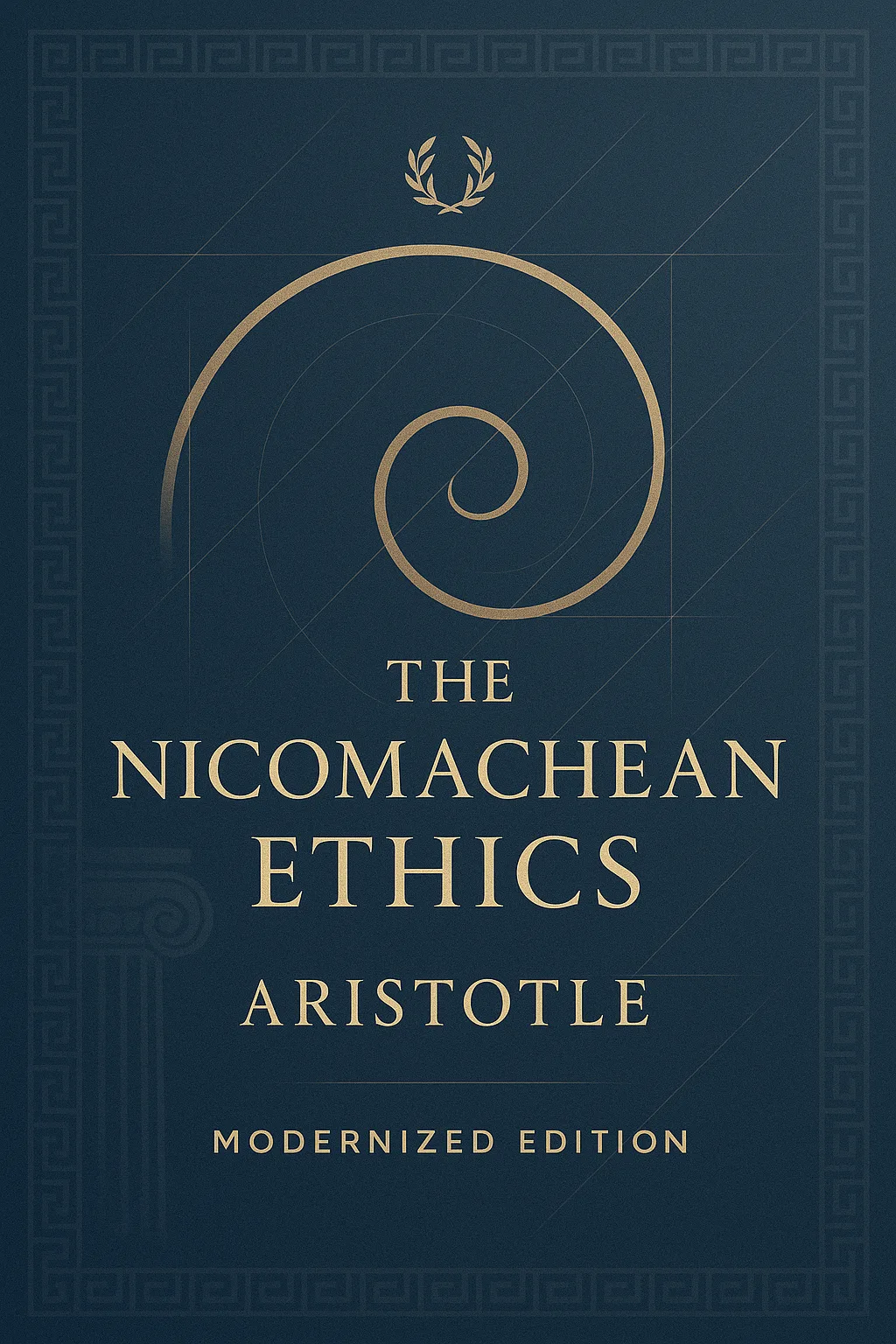Cover art for The Nicomachean Ethics featuring Aristotle or symbolic imagery representing virtue ethics, balance, and the pursuit of happiness