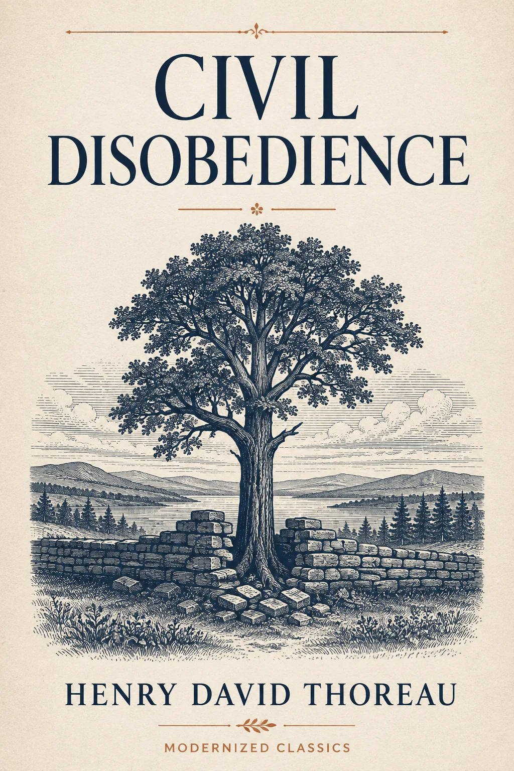 Illustrated cover of Civil Disobedience by Henry David Thoreau.