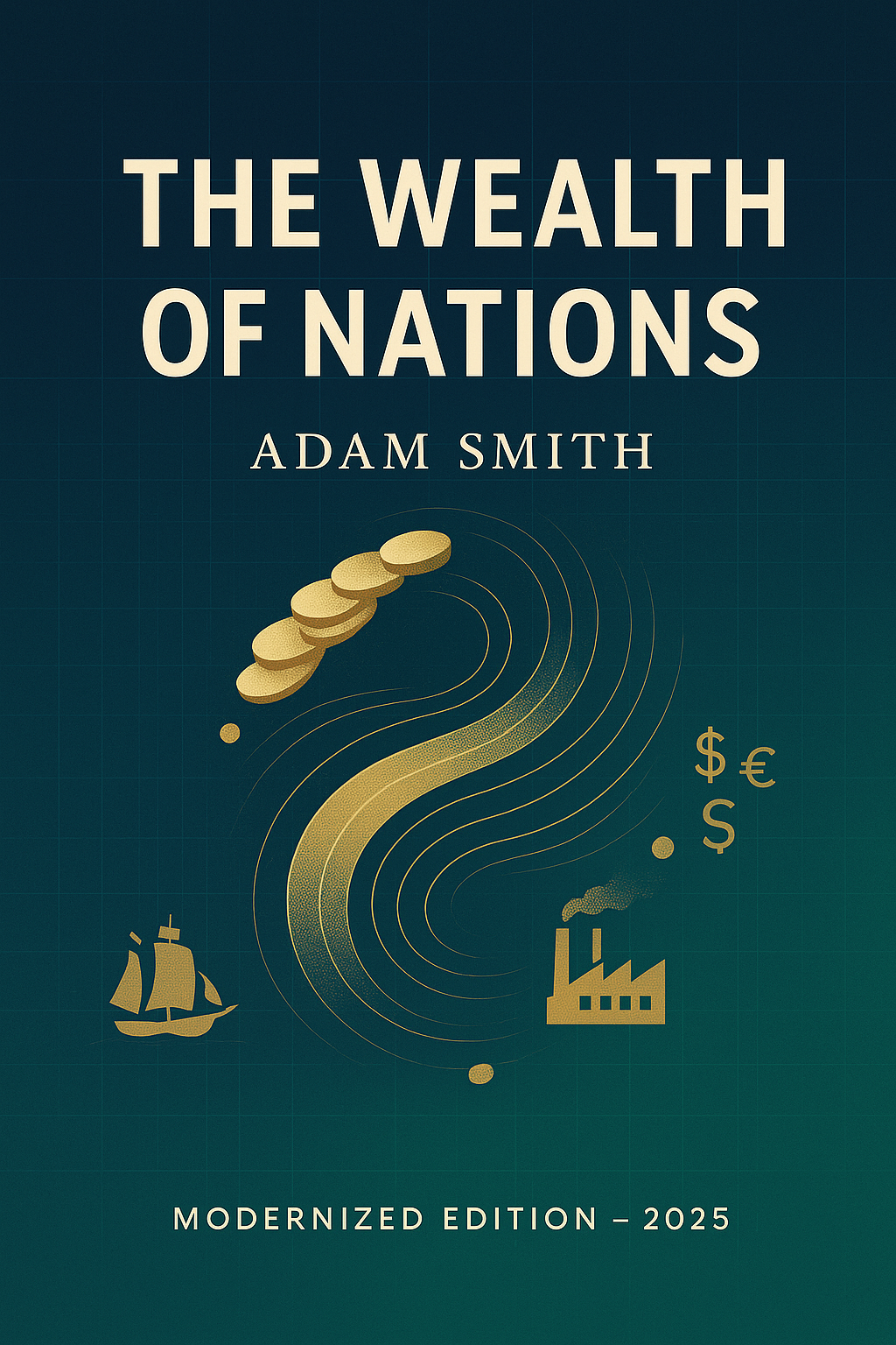 Cover art for The Wealth of Nations featuring economic illustrations