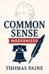 Cover art for the modernized 'Common Sense' featuring a stylized portrait of Thomas Paine or iconic imagery from the American Revolution like a quill pen, colonial flag, or liberty bell.