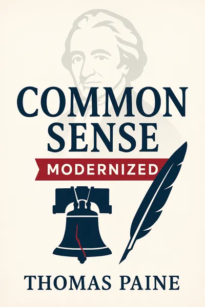 Cover art for the modernized 'Common Sense' featuring a stylized portrait of Thomas Paine or iconic imagery from the American Revolution like a quill pen, colonial flag, or liberty bell.